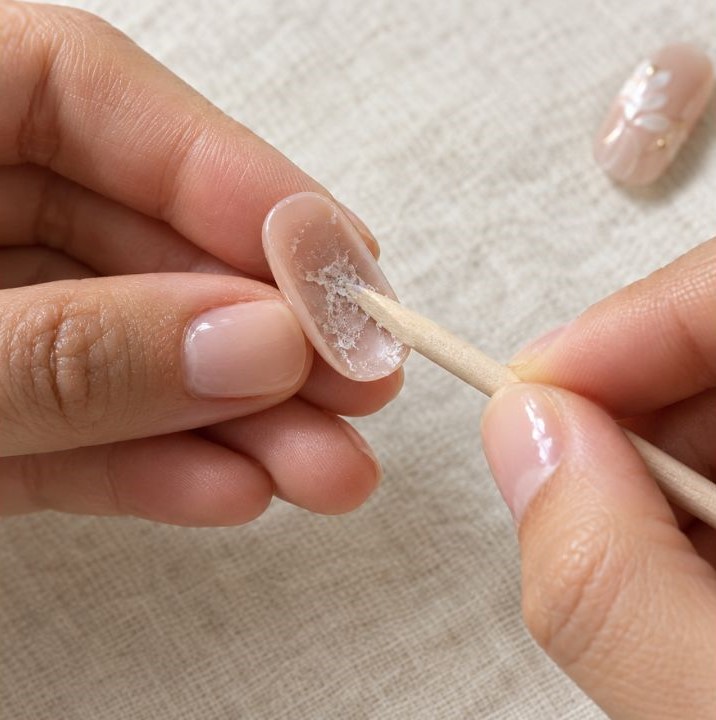 Cleaning dried glue from underside of press-on nails to reuse them