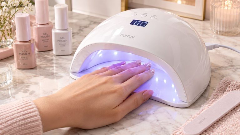 Curing gel polish under an LED lamp using the best nail starter kits