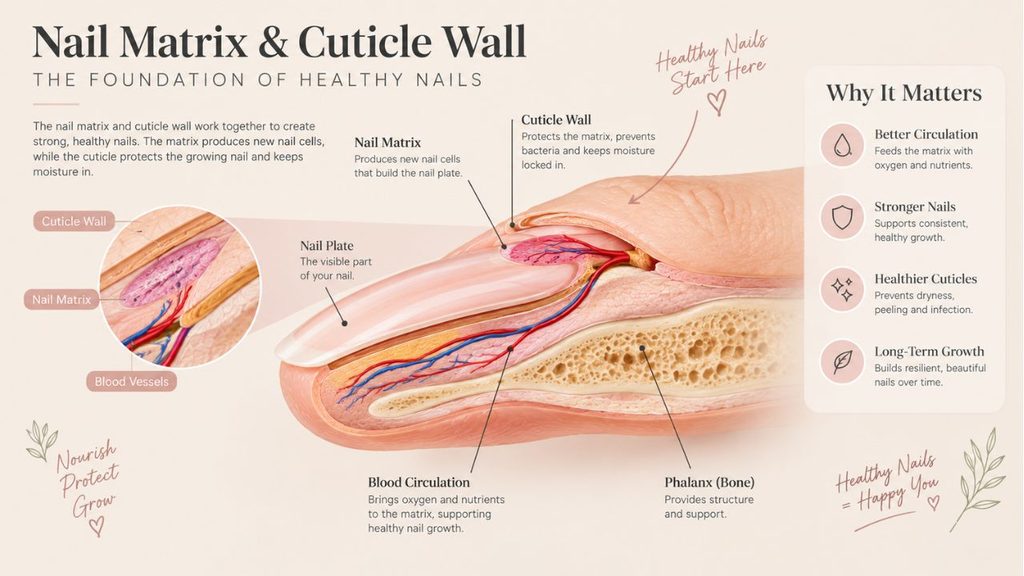 Diagram showing nail matrix circulation and why your nails grow slowly