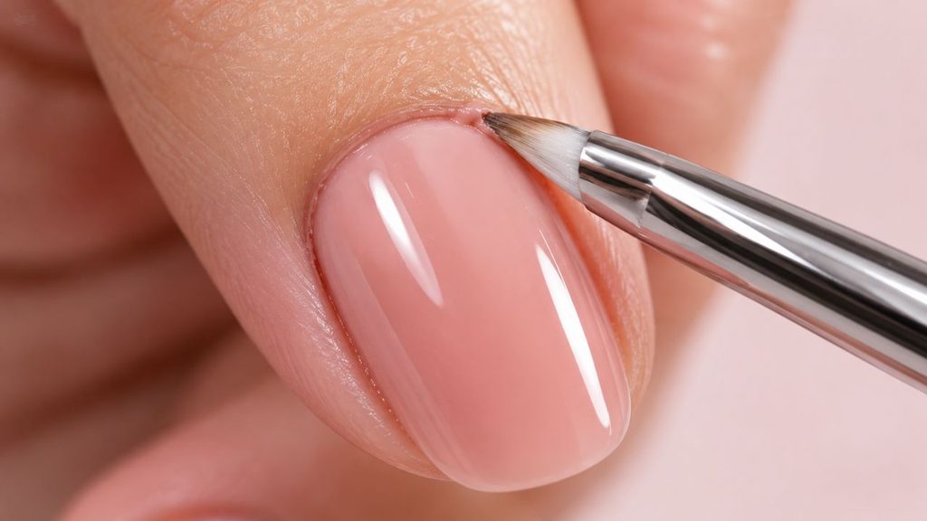 Precise cleanup brush technique using essential manicure tools for beginners