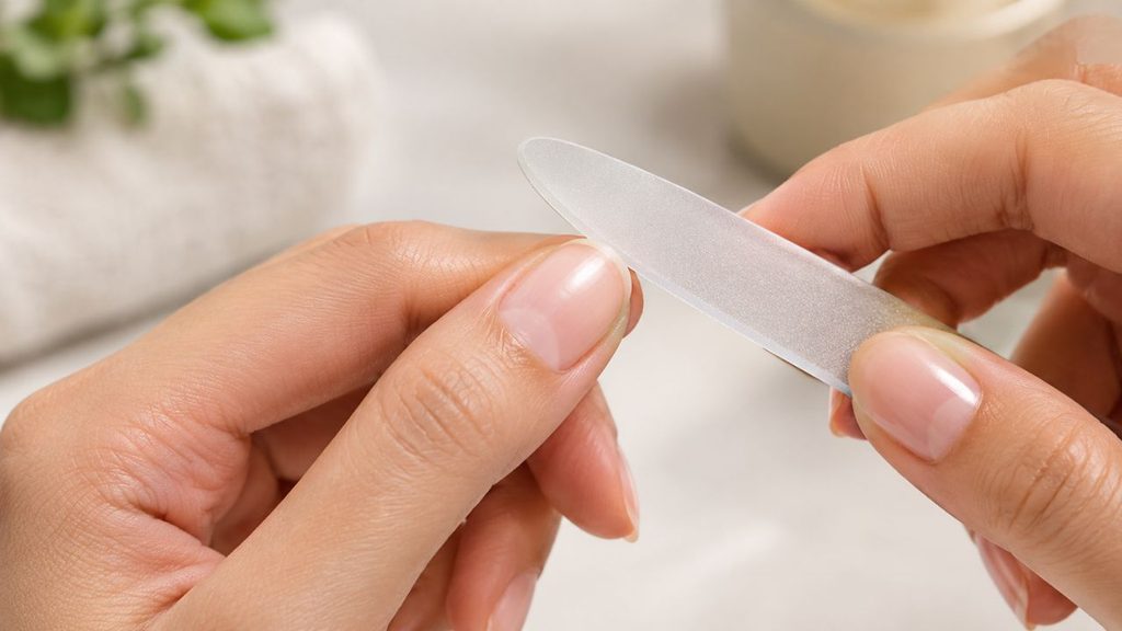 Using a glass nail file to repair peeling nails naturally