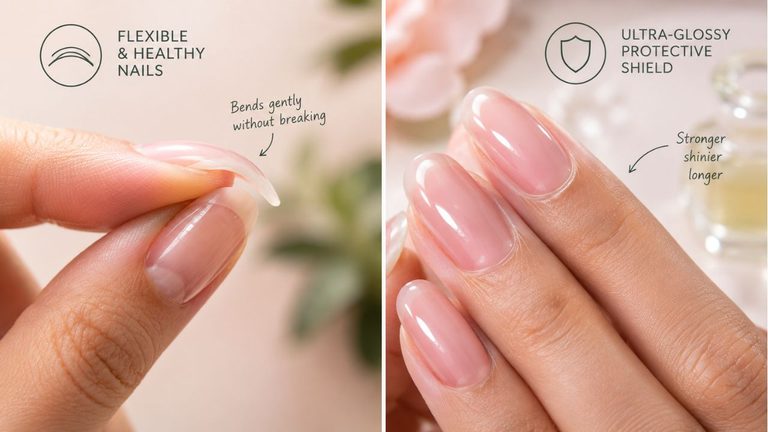 Visual comparison of flexible vs solid shield results in a nail strengthener vs hardener test