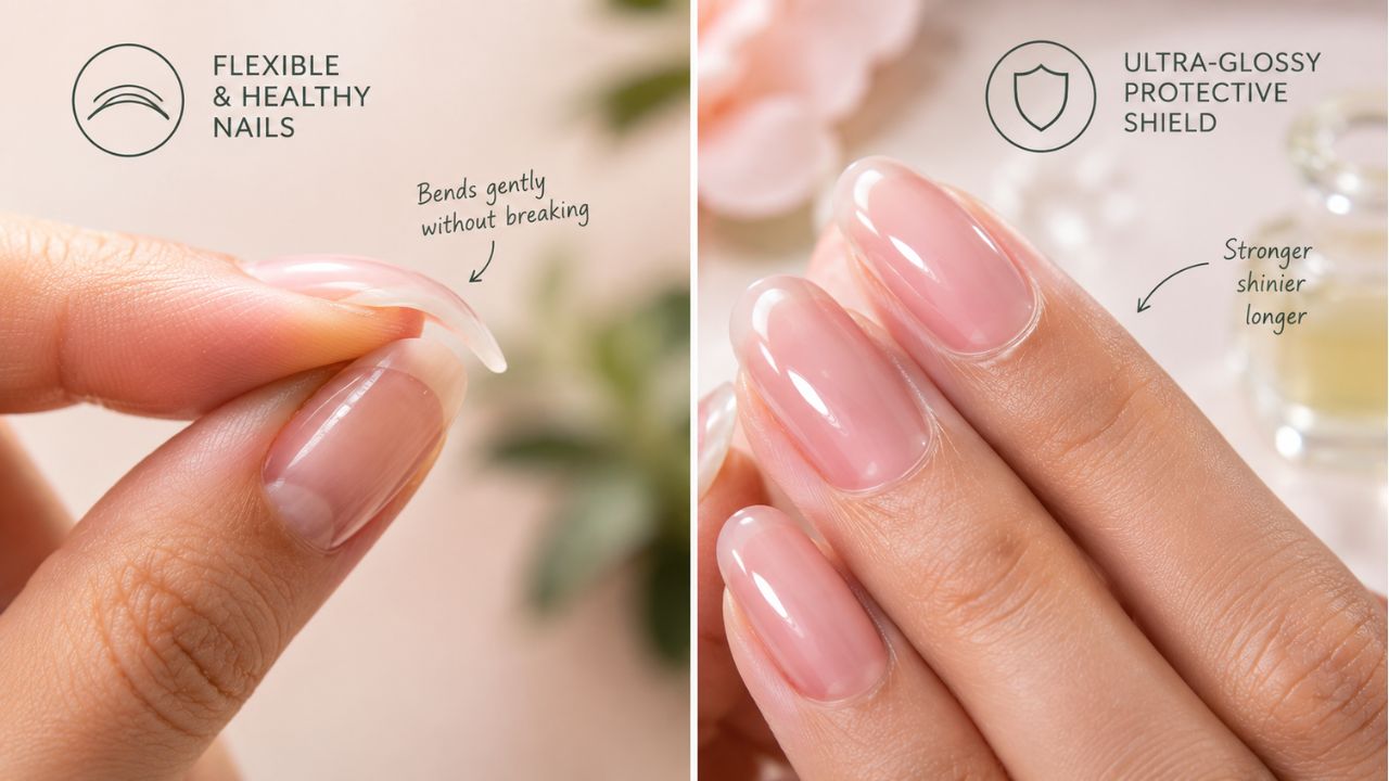 Visual comparison of flexible vs solid shield results in a nail strengthener vs hardener test